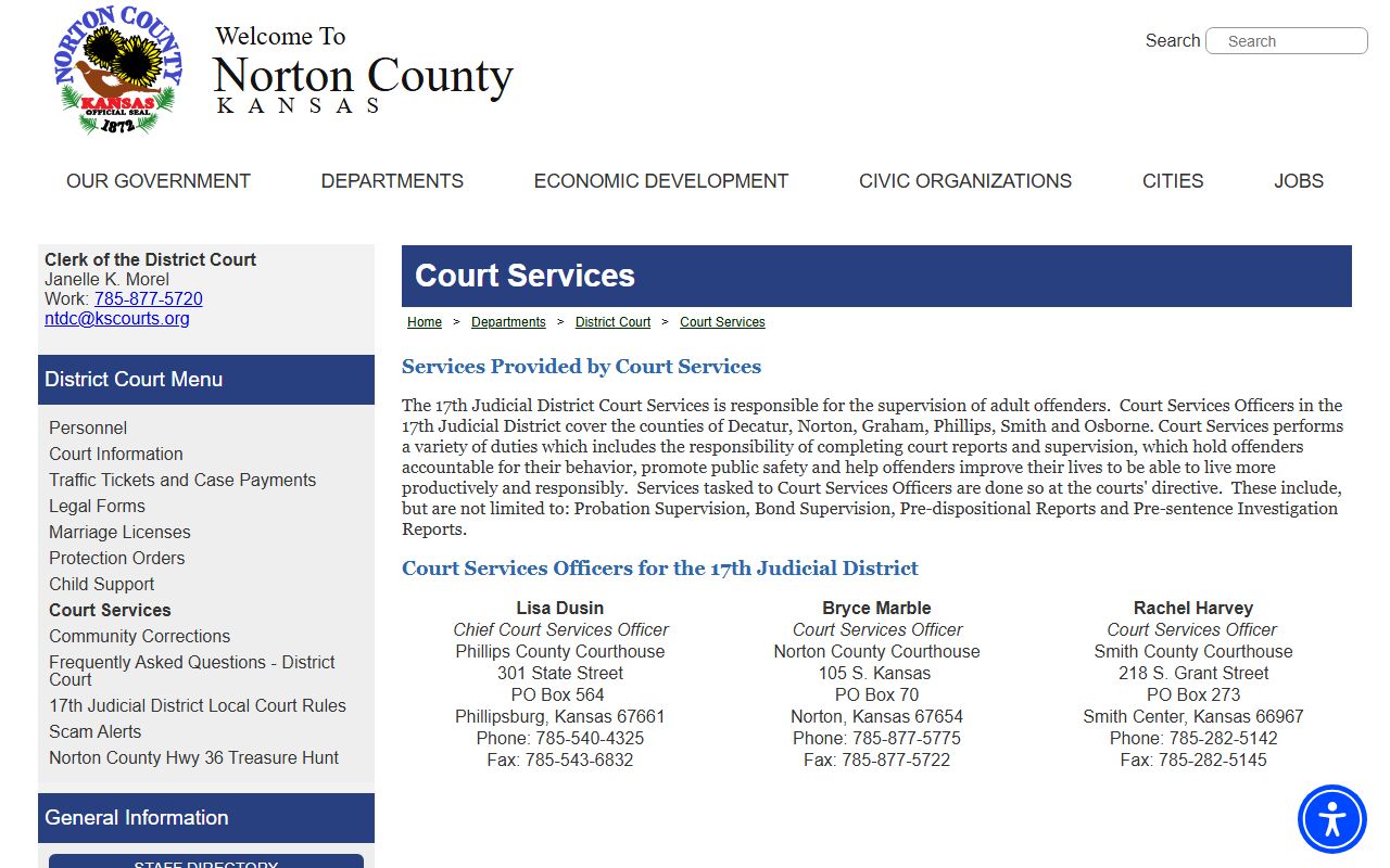 Norton County Clerk of the District Court 17th Judicial District Court Services