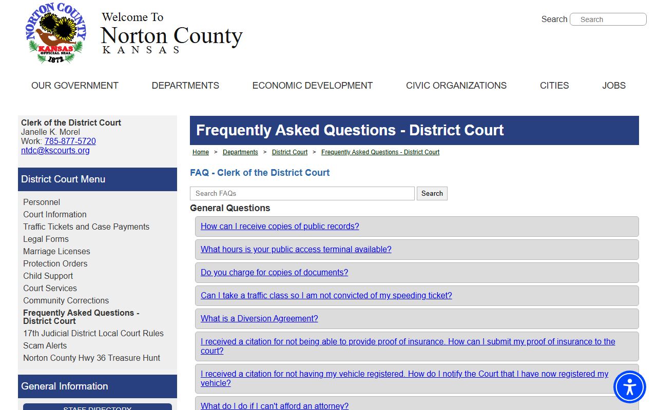 Norton County Clerk of the District Court FAQ and request rules