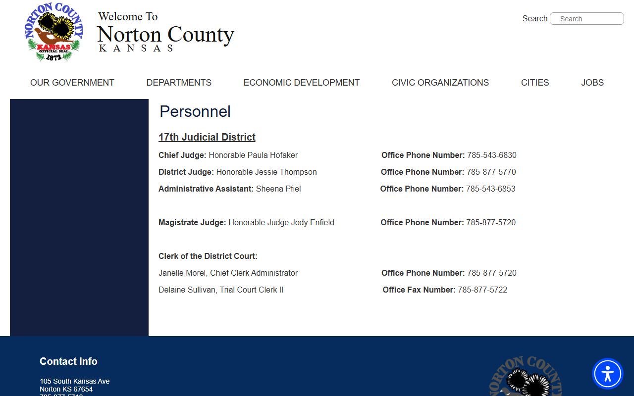 Norton County Clerk of the District Court personnel records page