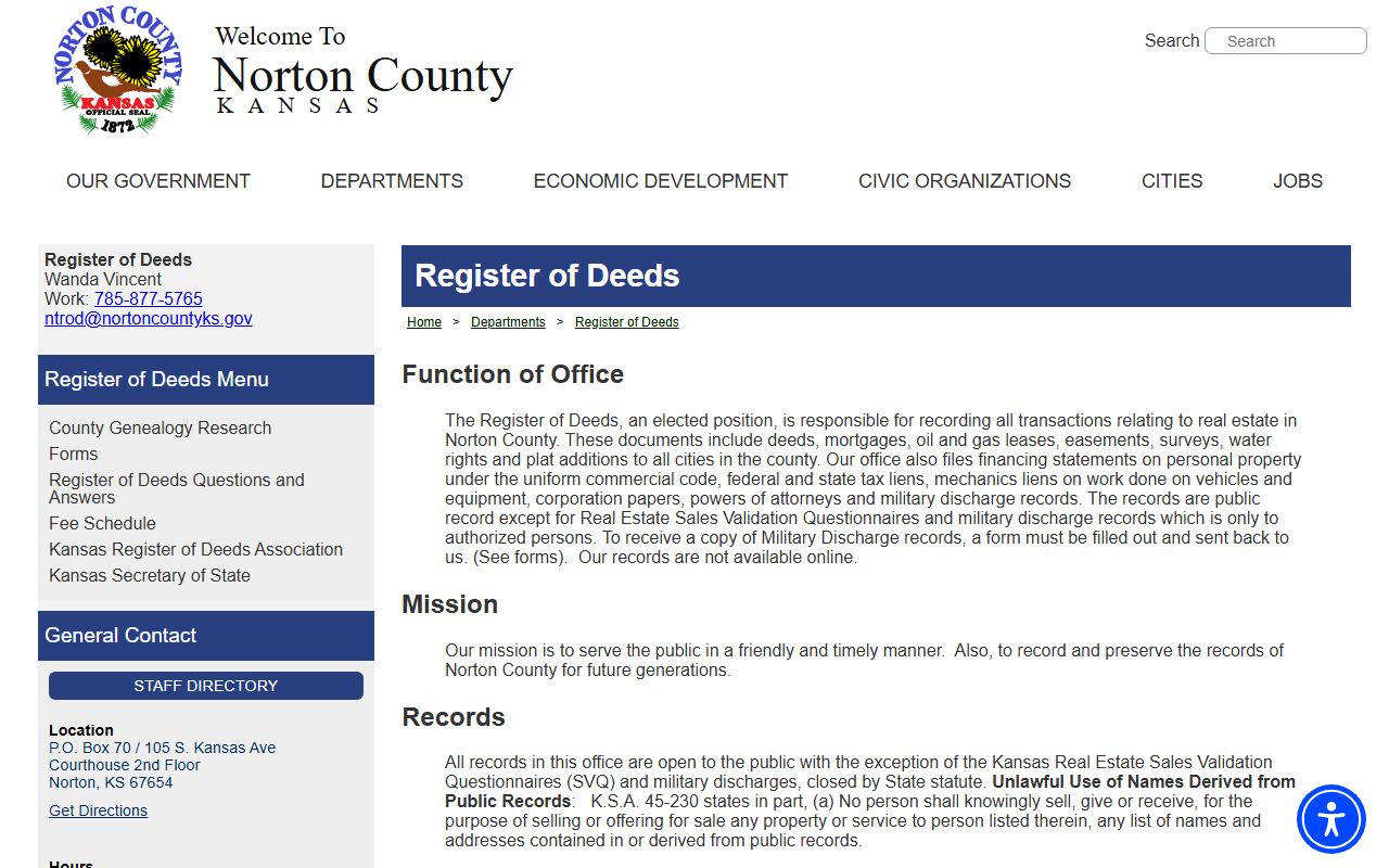 Norton County Clerk of the District Court Register of Deeds distinction