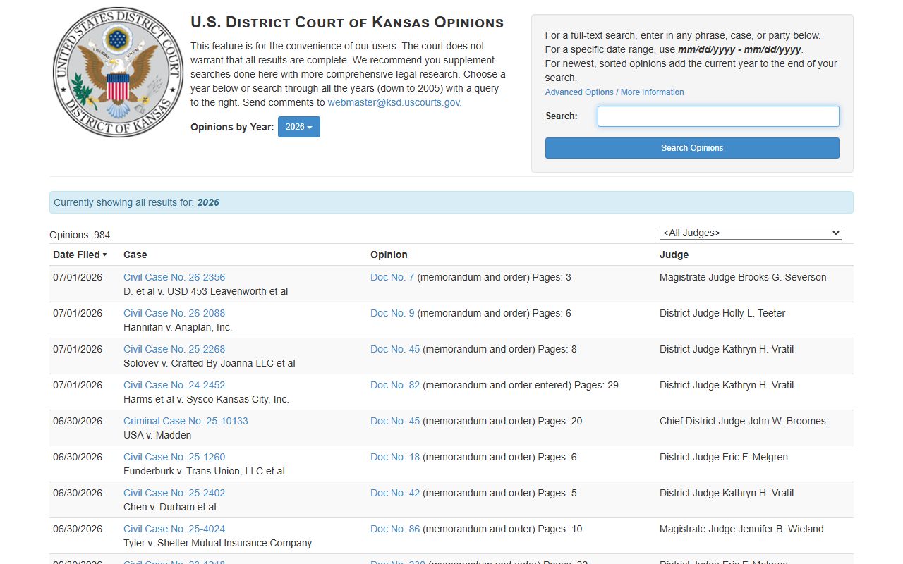 Norton County court dockets District of Kansas federal opinions source