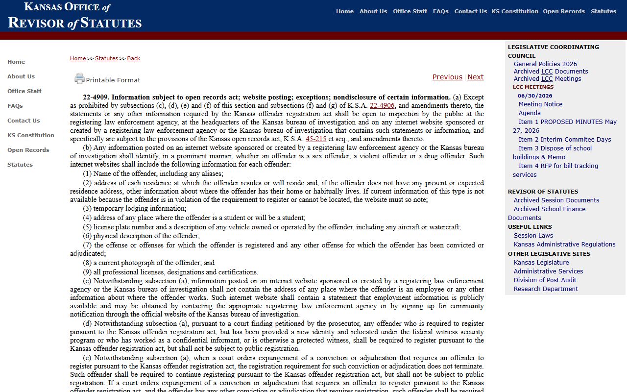 Norton County criminal court records offender registration access law