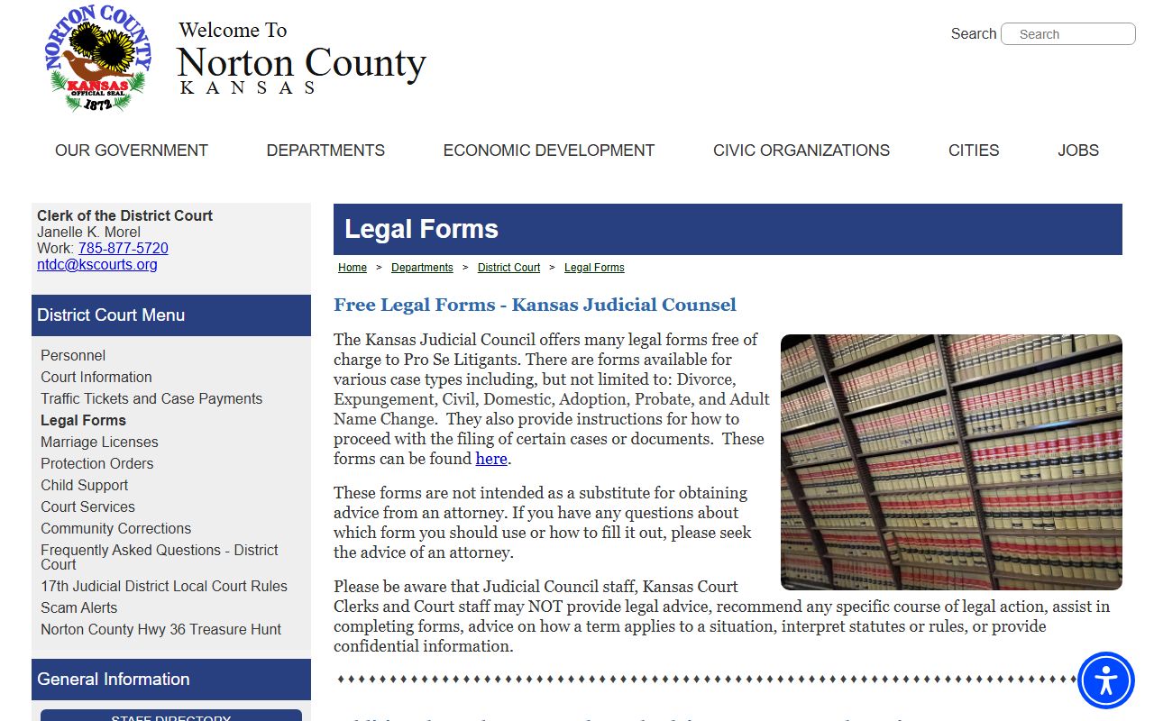 Norton County District Court legal forms and records access