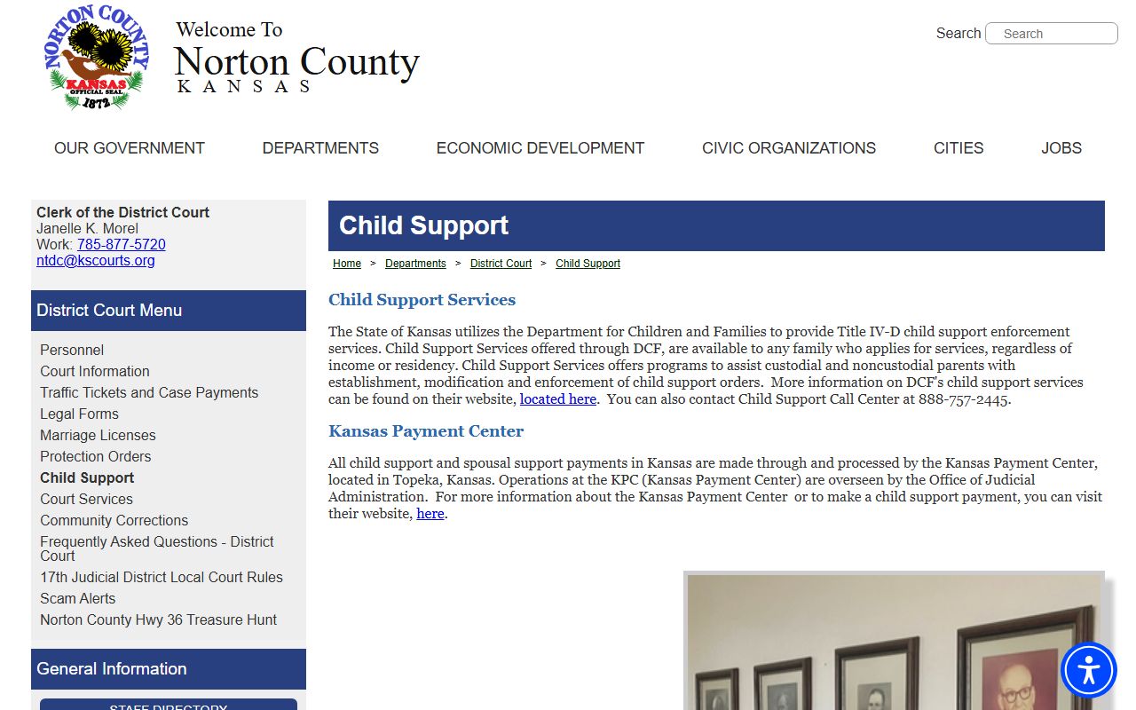 Norton County District Court child support and domestic records