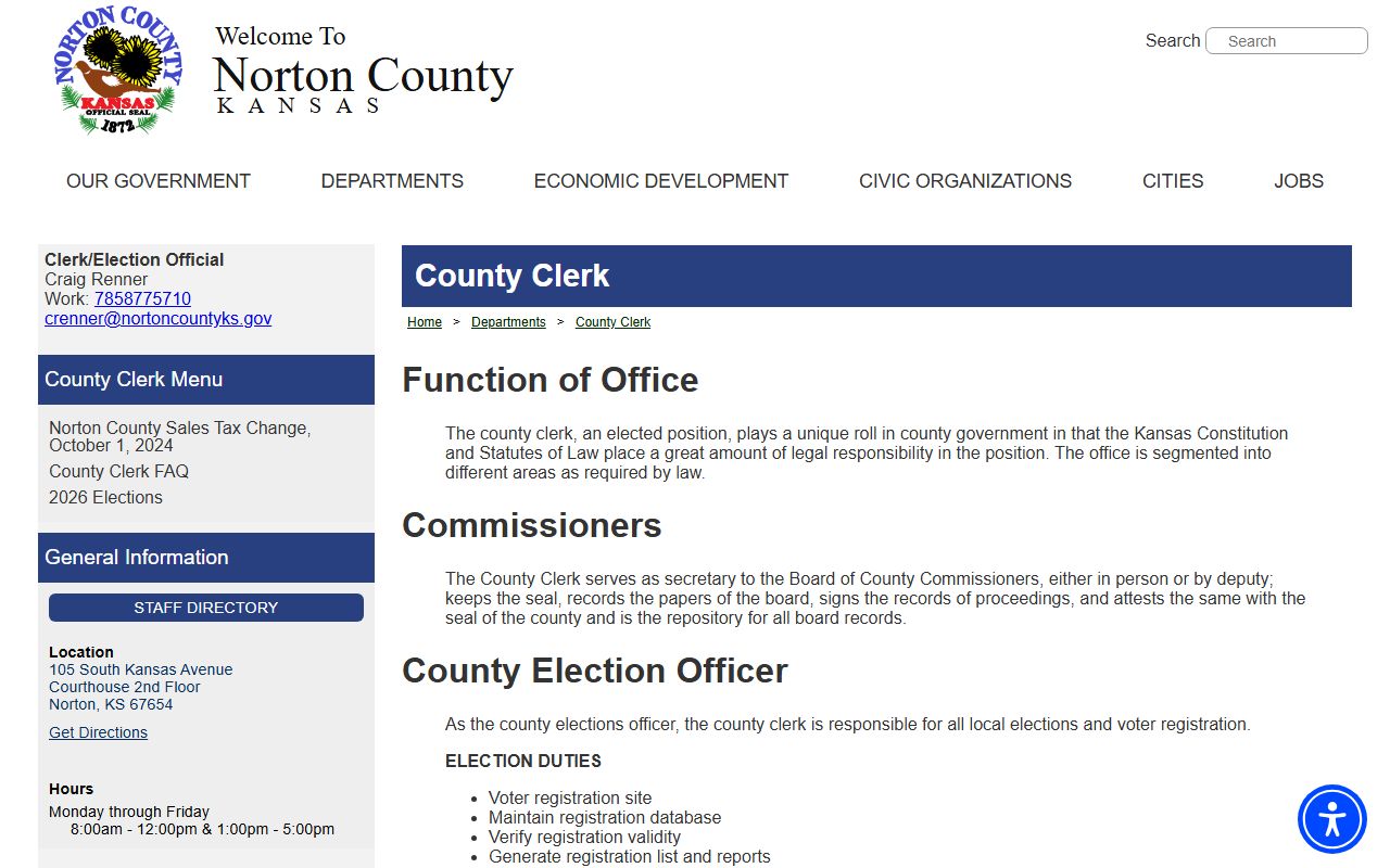 Norton County court records County Clerk page