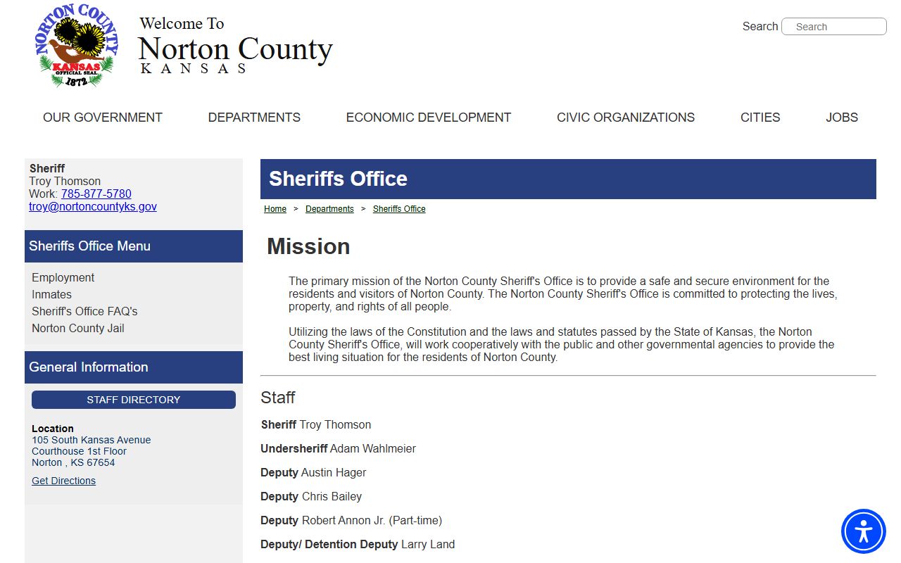Norton County court records sheriff office page